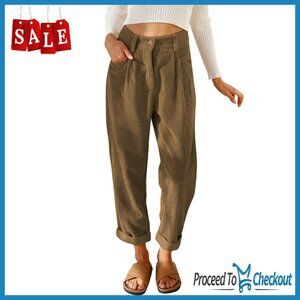 Elastic Waist Straight Leg Corduroy Pants with Pockets S-2XL